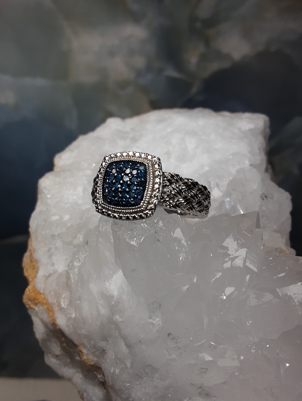 925 Blue Diamond Ring. PRICE IS FIRM.